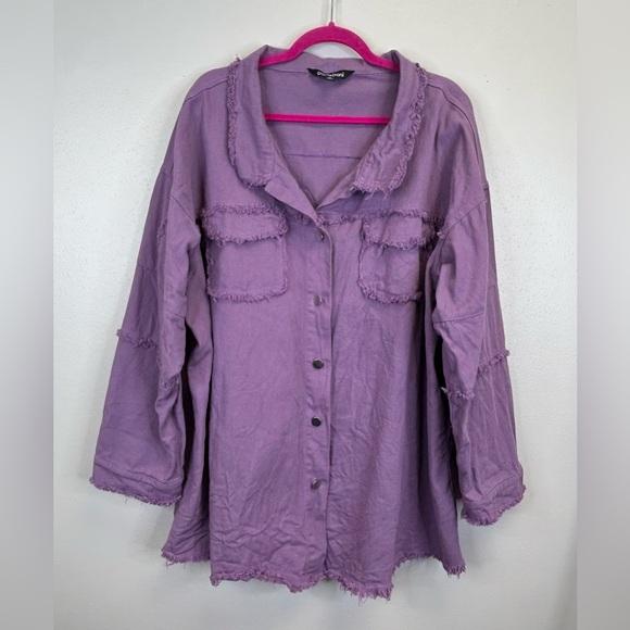 Davi & Dani Purple Rock & Roll Distressed Shacket Womens 3X - Picture 10 of 11